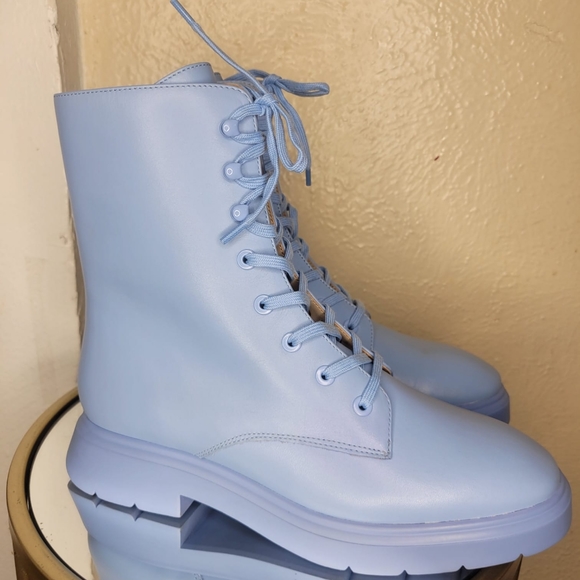 Stuart Weitzman McKenzee Cornflower Blue Combat Boots Size 6 - Picture 7 of 11